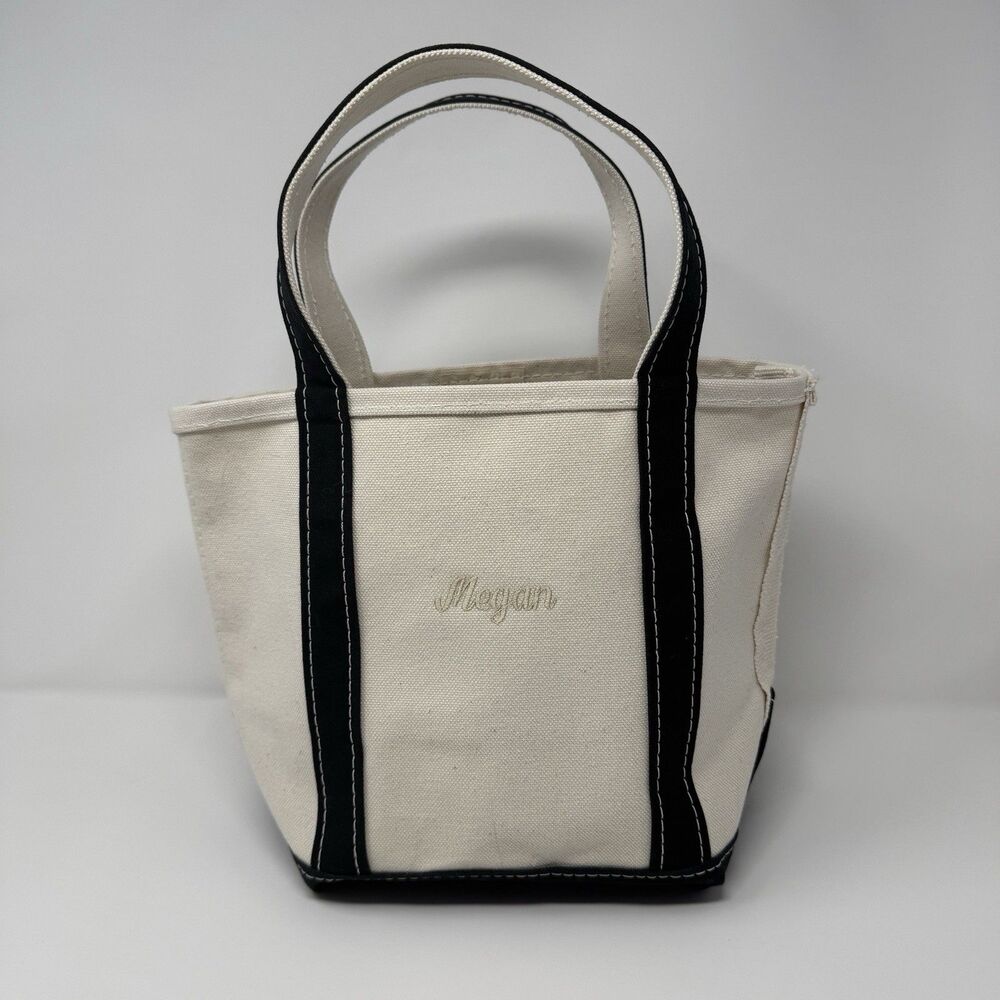 LL Bean Bag Boat and Tote Canvas Made in USA Navy Blue Maine Embroidered Megan